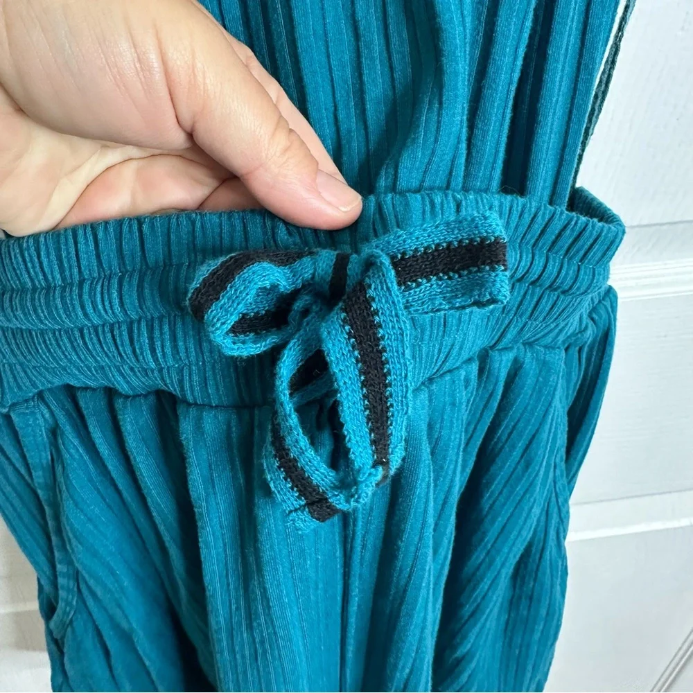 Free People Teal Ribbed Sleeveless Cutout Romper